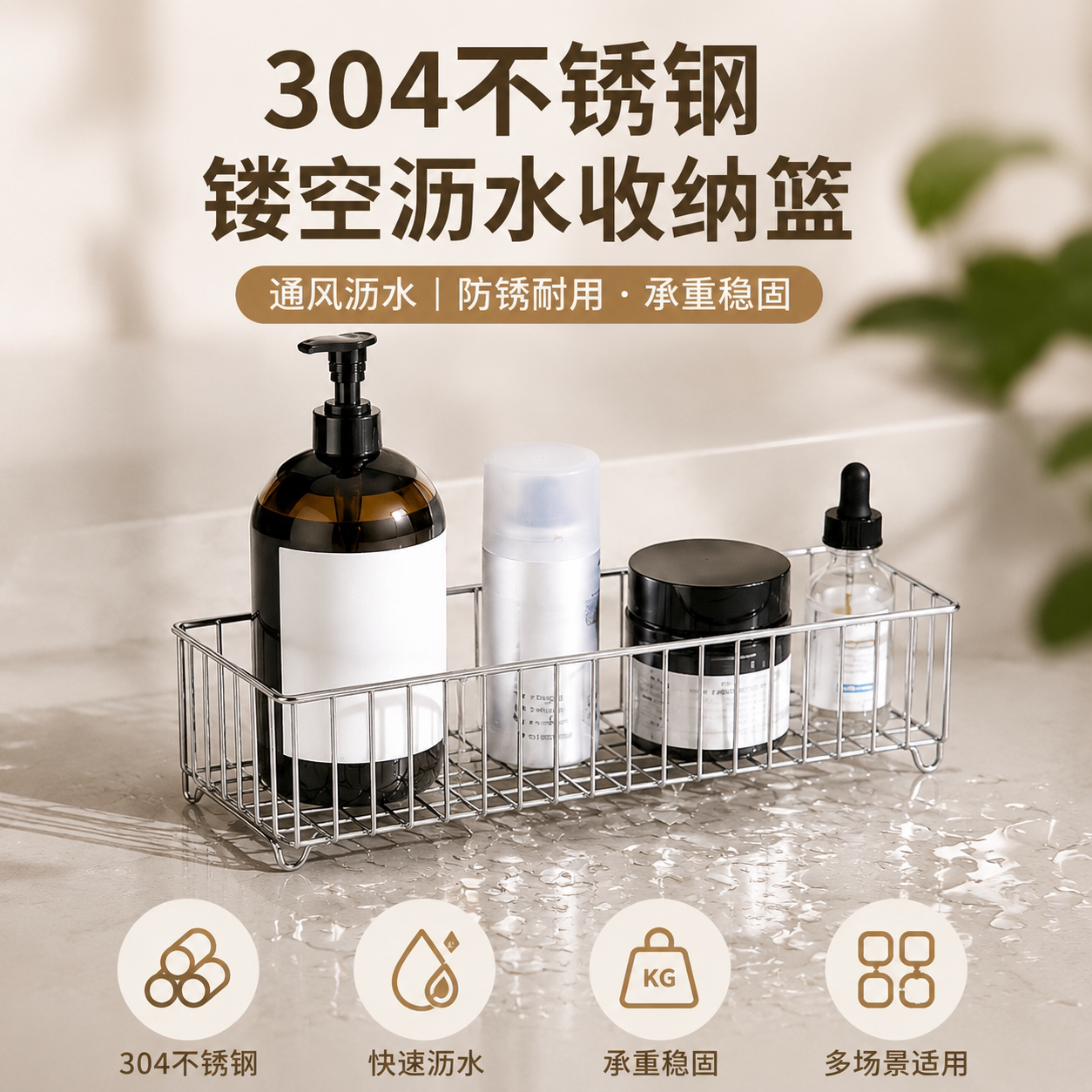 304不锈钢置物架厨房台面调料收纳层架水杯架化妆室水槽沥水