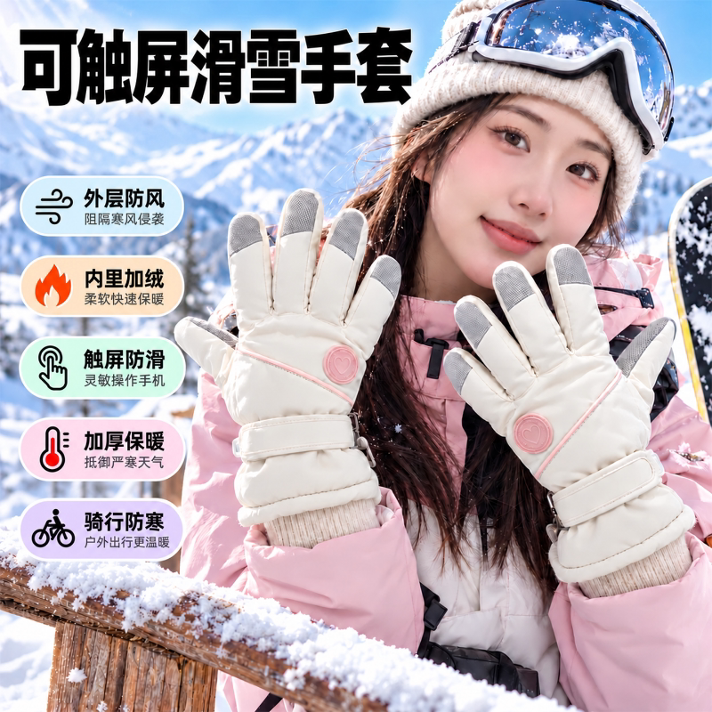 冬季加绒保暖触屏防水防风手套