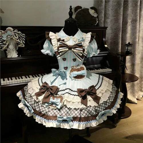 薄巧小熊可爱甜妹lolita连衣裙OP短袖洋装洛丽塔蓬蓬裙在逃公主
