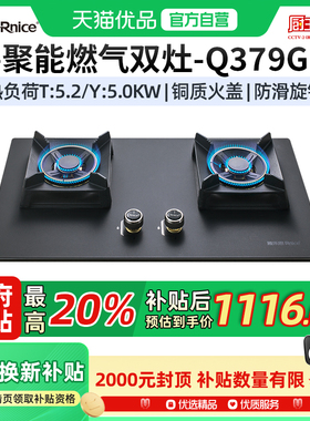 雅乐思燃气灶Q379G 5.2KW双灶 磨砂面板 防风炉架上进风-门店自装