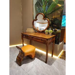 乌金木实木梳妆台简约北欧卧室实木化妆台收纳柜一体现代中式 家具