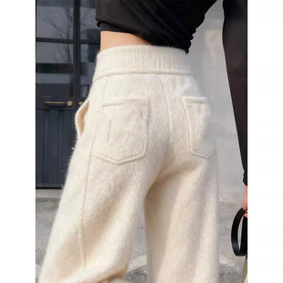 高腰显瘦垂钓感气质2025新款秋冬季白色加绒加厚毛呢阔腿直筒裤女