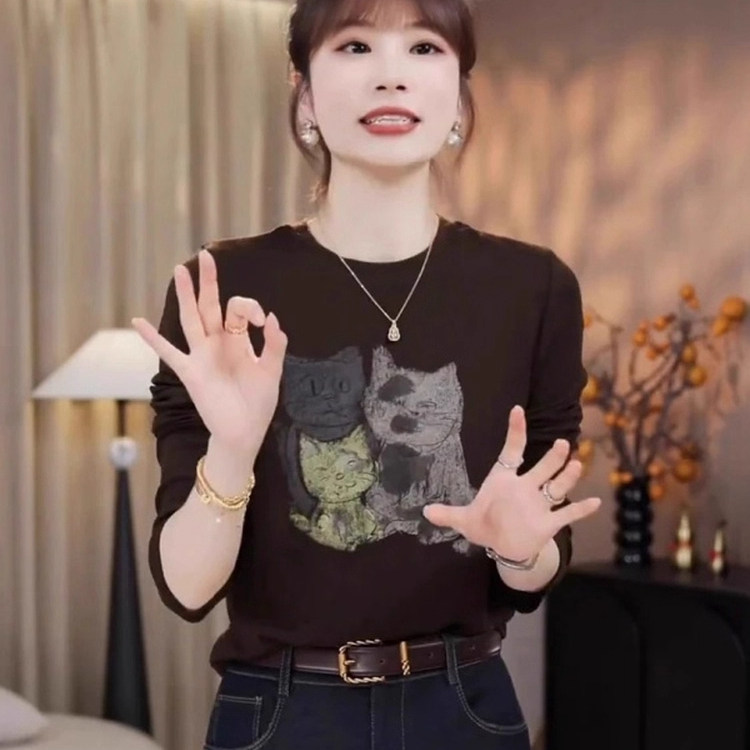 大码女印花长袖T恤女2026年秋冬新款时尚百搭打底衫显瘦遮肉上衣,女装/女士精品,T恤,淘宝优惠券,粉丝福利购,淘宝优惠卷