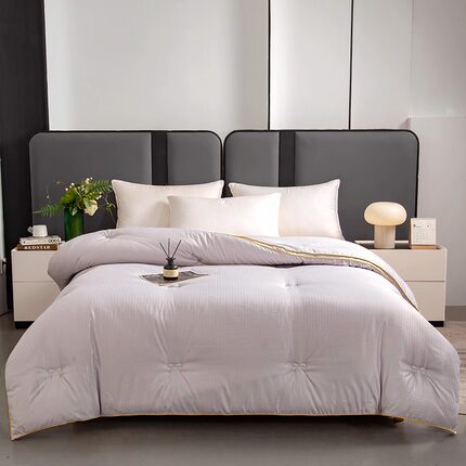 FUANINAIART家纺贡缎提花大豆黄金丝被单双人被子被芯送皮革包装