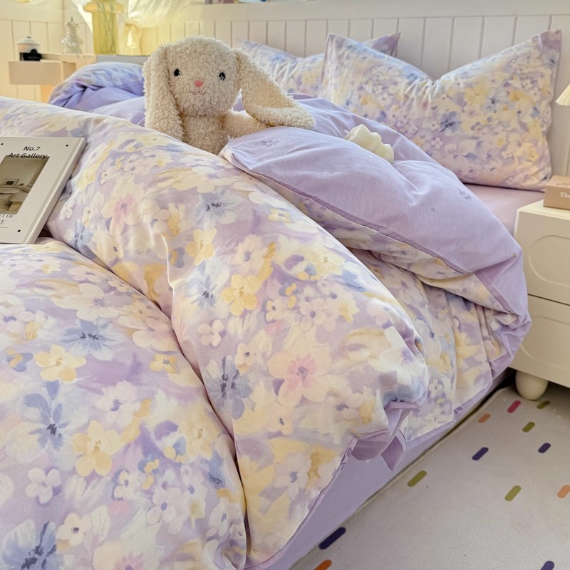 FUANINAIART纯棉100%全棉四件套小清新床上用品被套宿舍用三件套