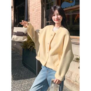 奶黄色高级感短款双面呢外套女秋2025新款小个子穿搭加厚呢子大衣