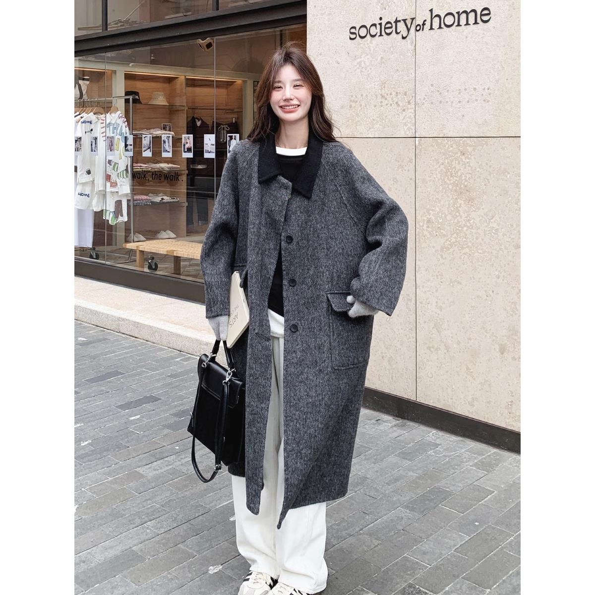 灰色双面羊绒外套冬季女2025新款宽松遮肉气质时尚加厚羊毛大衣潮