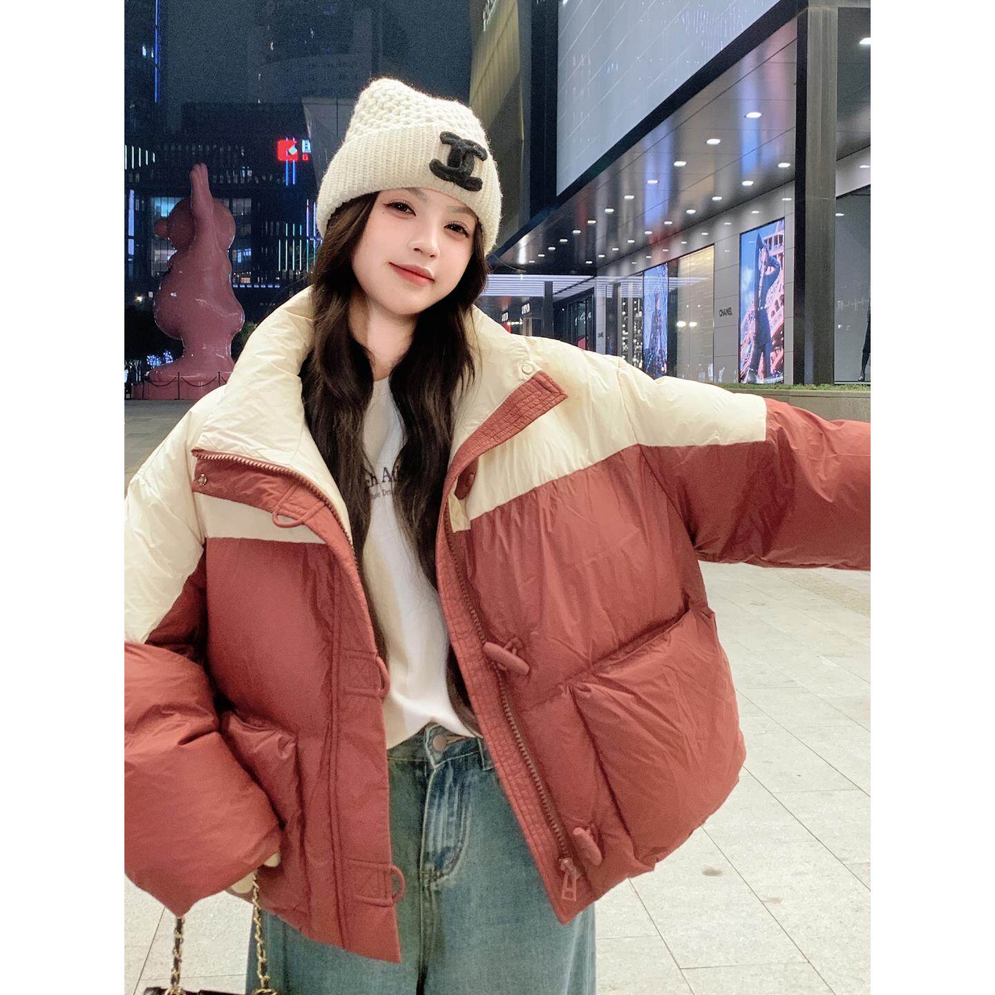 红色短款羽绒服女冬季2025新款小个子连帽宽松加厚90白鸭绒外套