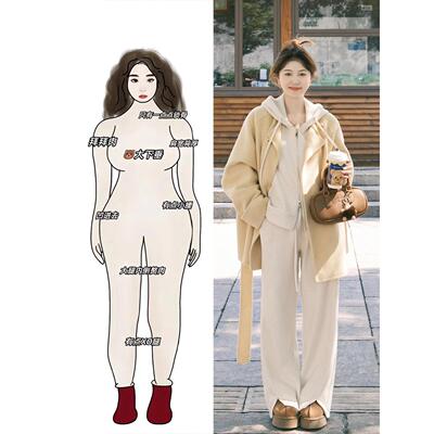 入冬搭配一整套大码胖mm毛呢外套卫衣裤子韩系穿搭温柔时尚套装女
