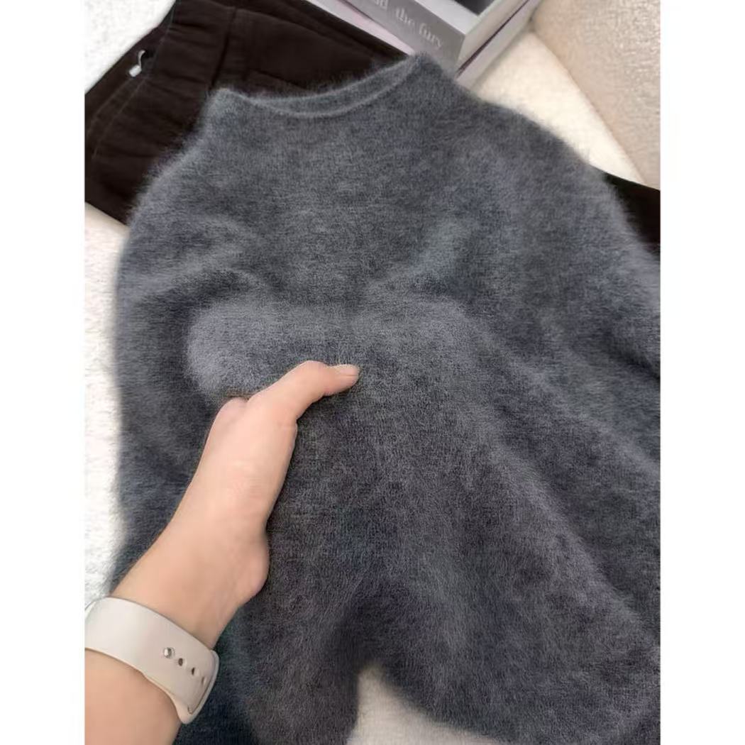 丽姐家~大角羊拉绒保暖时尚针织长袖毛针织衫纯色圆领上衣220g