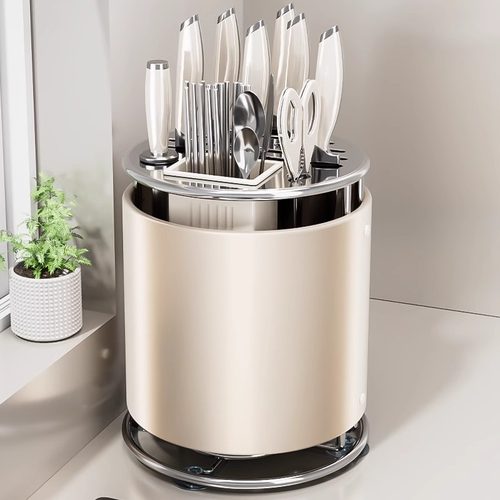 厨房旋转刀架不锈钢台面多功能置物架刀具菜刀筷子筒一体收纳盒子