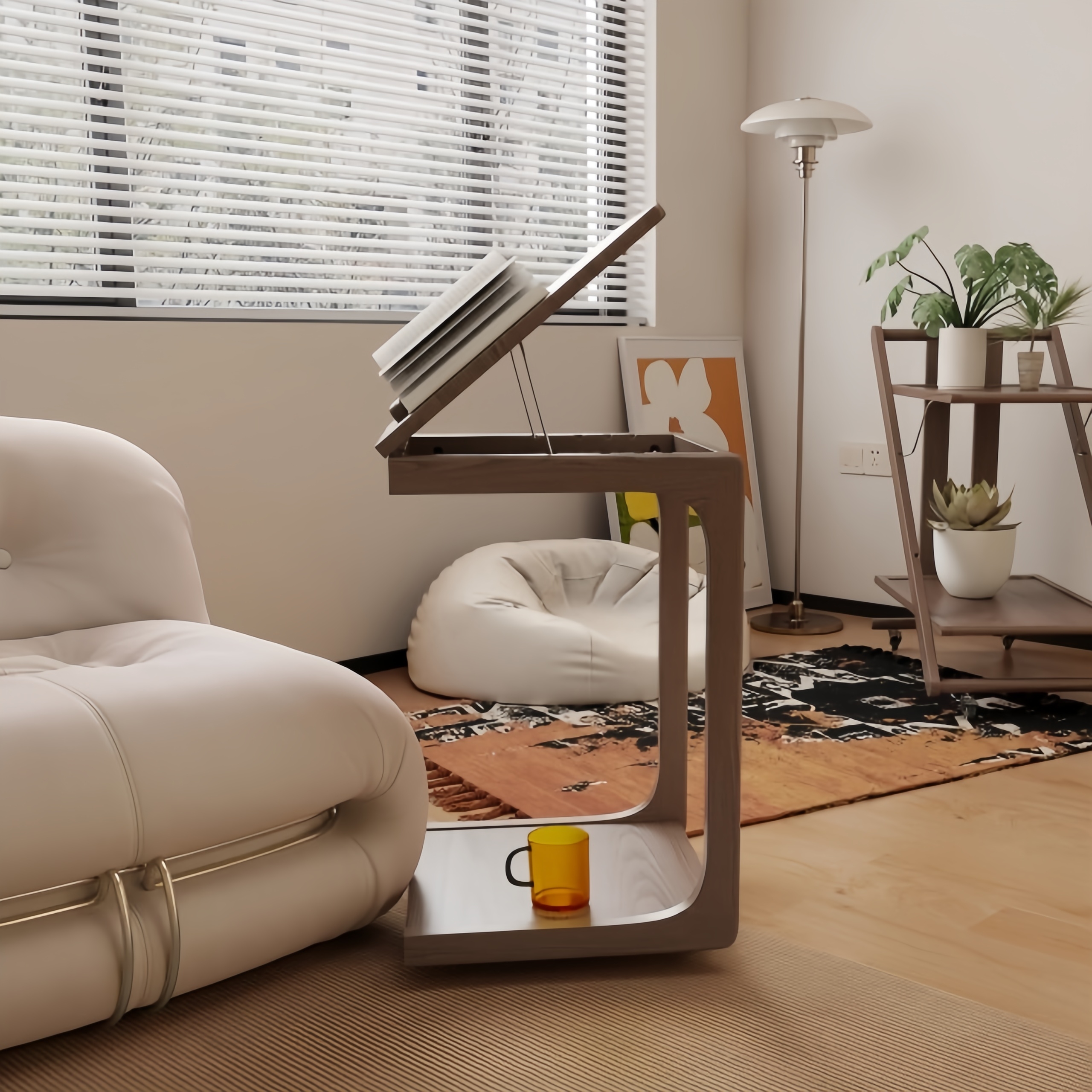 德国实木沙发边几可移动C型角几翻盖床头桌子客厅带轮小茶台边柜