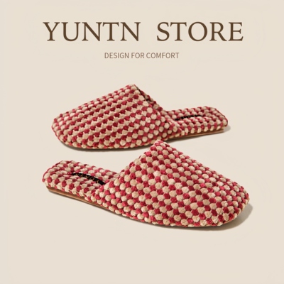 日本秋冬新款绒面保暖高级双色菠萝绒棉拖鞋家居室内男女防滑棉拖