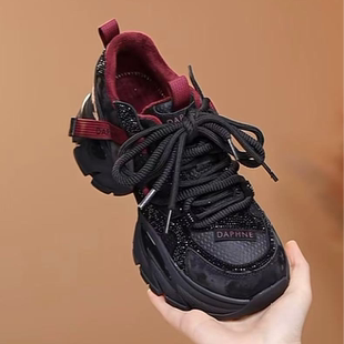 网面透气显脚小百搭运动休闲鞋 2025新款 女款 达芙妮厚底增高老爹鞋