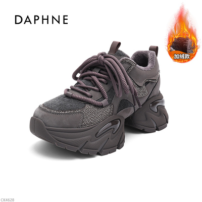 达芙妮2025新款时尚百搭秋冬加绒老爹鞋加厚增高休闲加绒女鞋