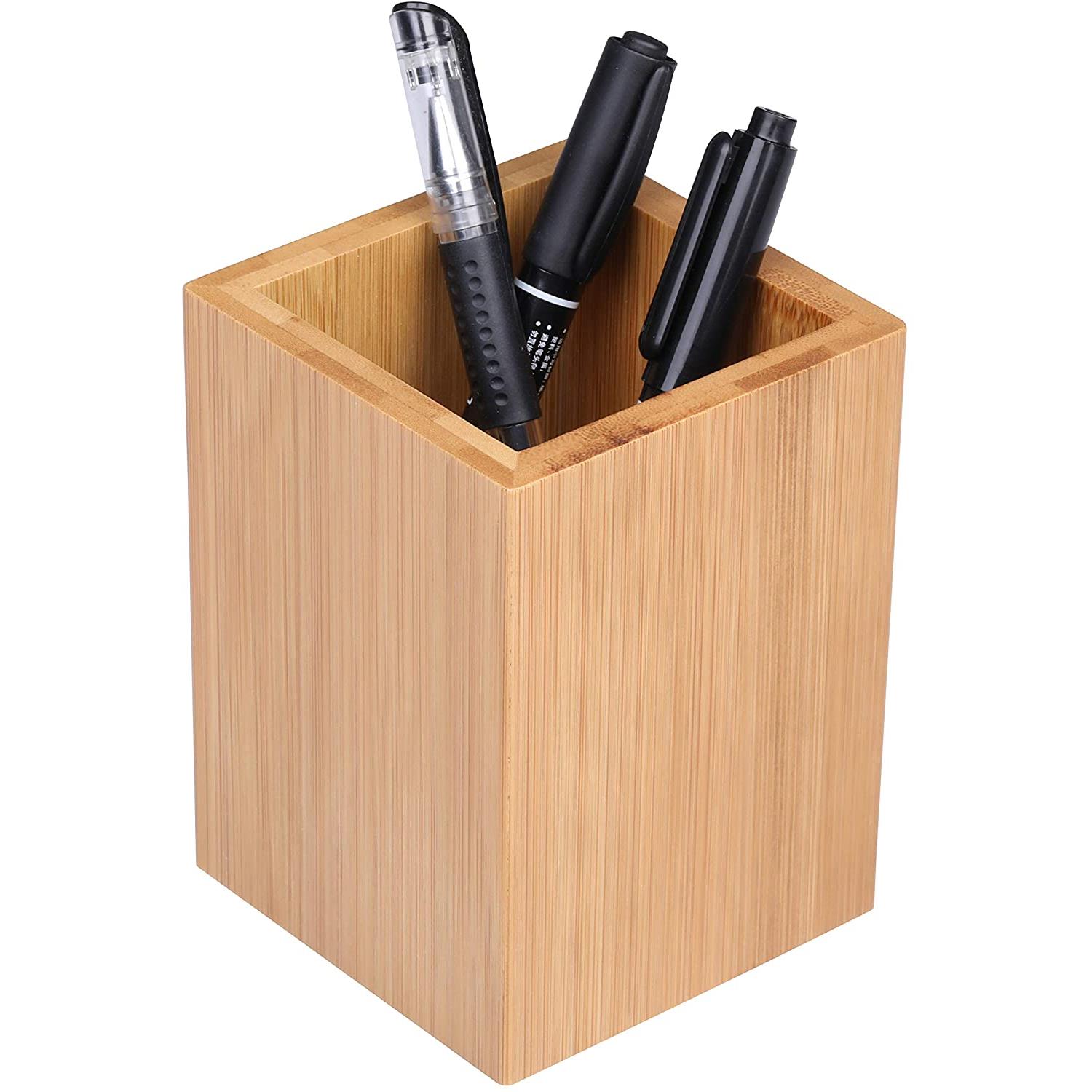 竹制笔筒办公创意摆件方形多功能实木简约学生桌面收纳盒LOGO定制