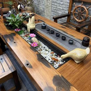 老船木流水茶桌茶台新中式茶几实木功夫茶道茶艺泡茶桌椅组合喝茶