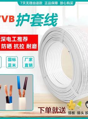 国标RVVB2芯护套线白色电线软线家用1/1.5/2.5平方监控照明电源线