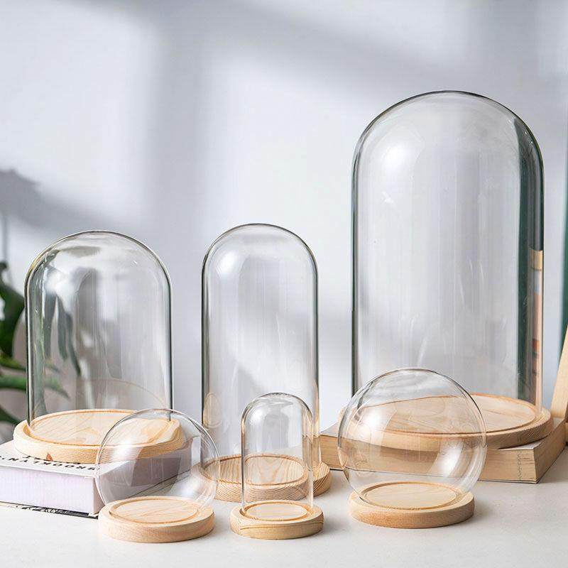 促销永生花玻璃罩干花透明展示盒人偶圣诞树积木手模手办防尘罩