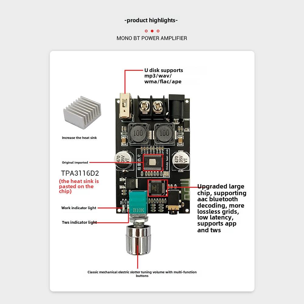Zk-1001B单声道蓝牙音频放大器板模块低音炮中高音Tpa3116