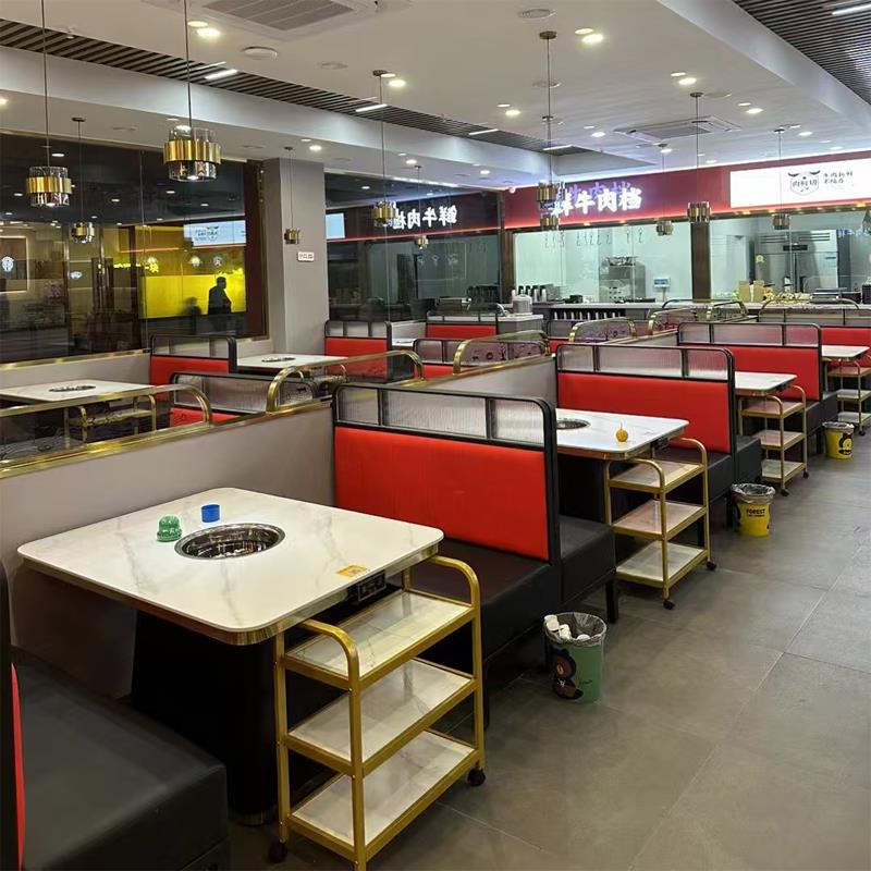 实木岩板大理石火锅一体桌椅电磁炉烤涮市井火锅店烤肉餐饮店商用
