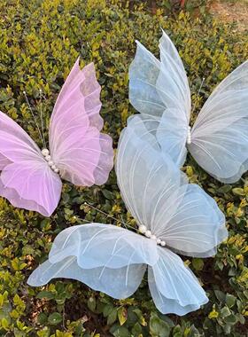 蝴蝶装饰立体成品道具紫色仿真花艺术网红结婚礼手工diy空中吊饰