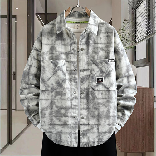 扎染做旧牛仔外套青少年男装秋装2026新款长袖衬衫初高中学生夹克