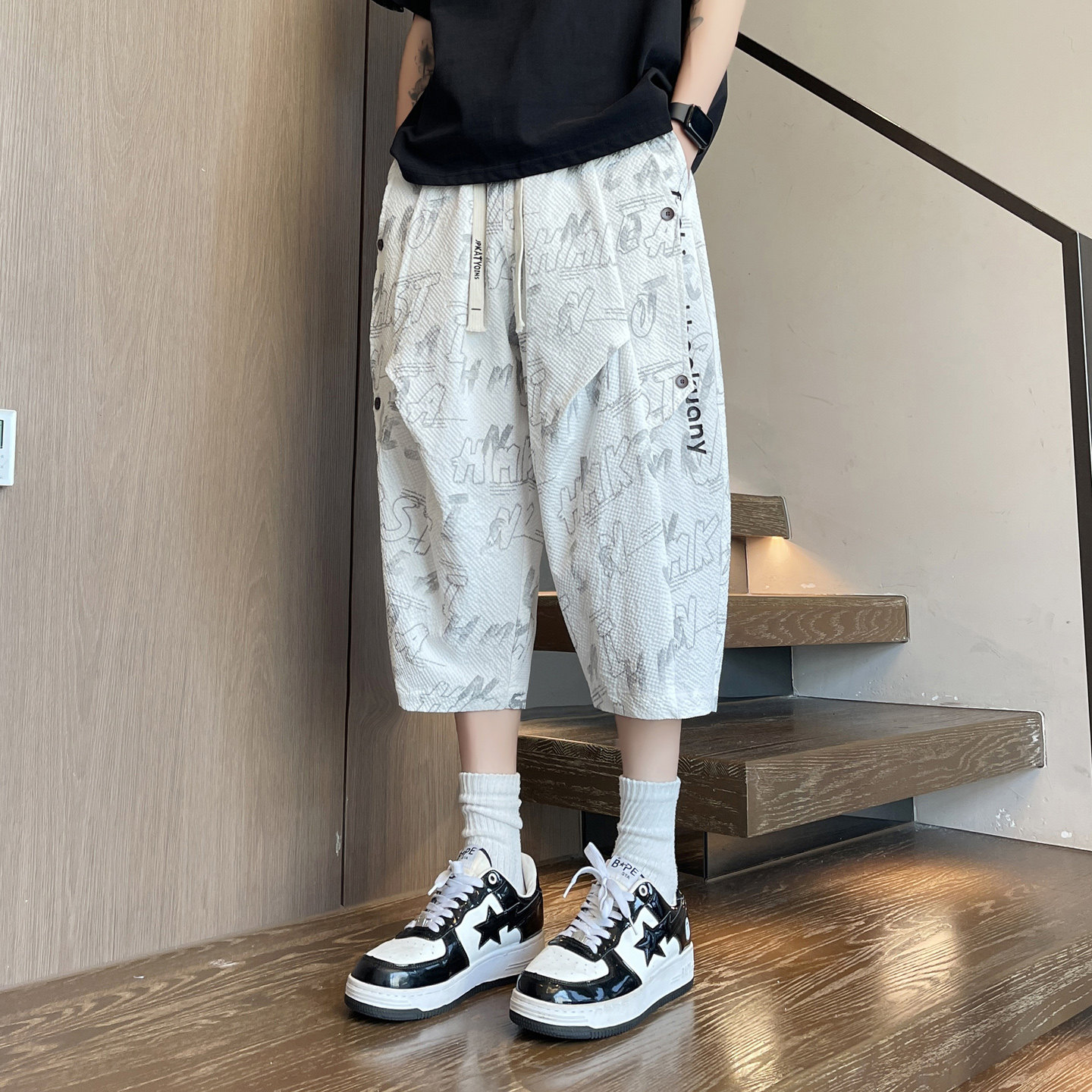 冰丝七分裤男青少年夏季薄款速干休闲运动裤酷帅男孩初中学生短裤图片