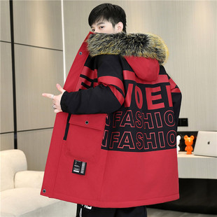 青少年冬季棉衣外套男中长款加绒加厚派克服帅气初中学生棉服袄子