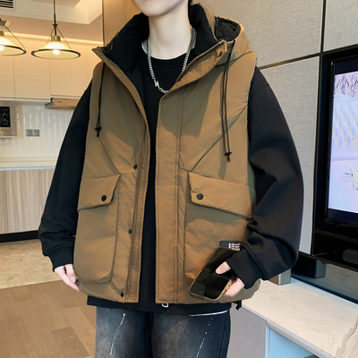 加厚工装马甲男秋冬季外穿羽绒棉坎肩背心青少年休闲无袖棉衣外套