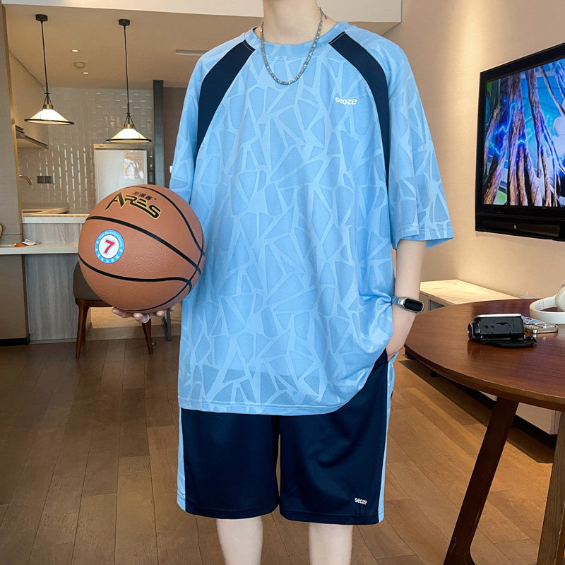 青少年速干运动服男套装夏季初高中学生宽松短袖T恤冰丝篮球衣服图片