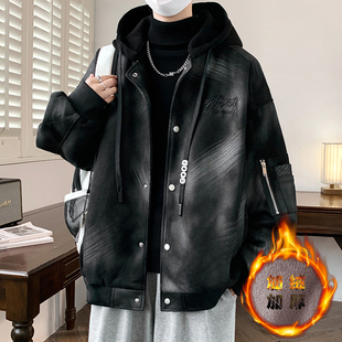 加绒加厚外套男冬季高级感痞帅休闲棉衣帅气青少年学生麂皮绒夹克