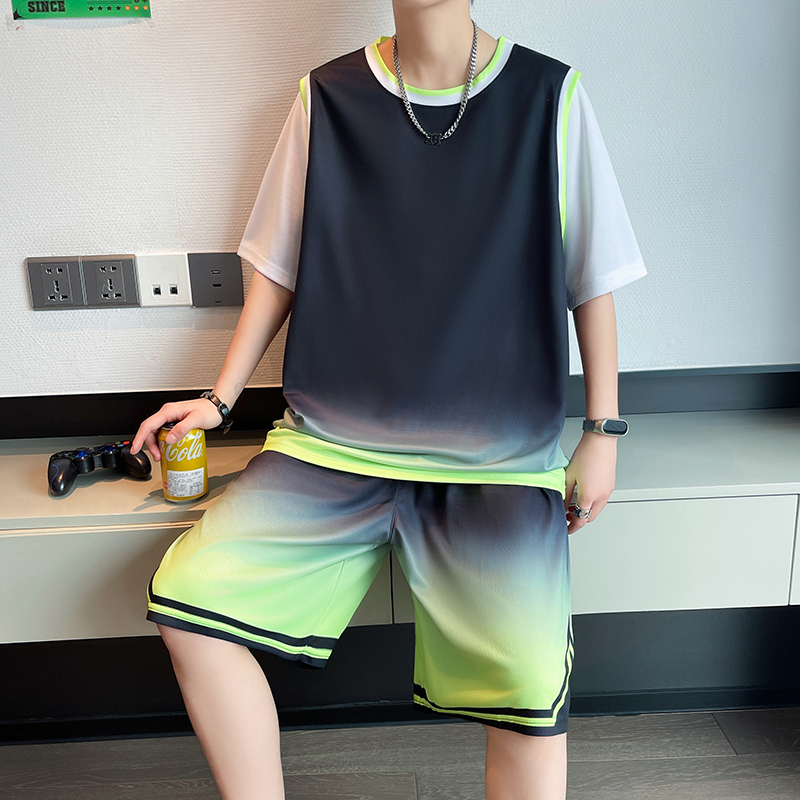 青少年速干篮球服男大童夏季初中学生冰丝运动套装男短裤短裤一套