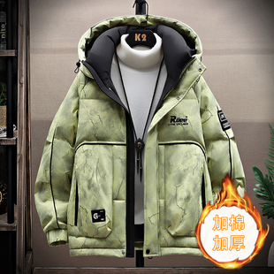 扎染连帽棉衣外套男冬季时尚潮流青少年学生羽绒棉服男孩加厚棉袄