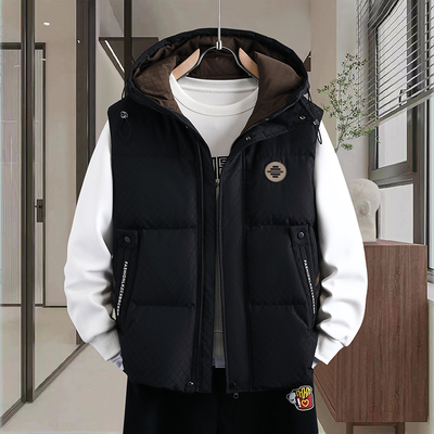 时尚棉衣马甲男秋冬季2025新款连帽羽绒棉坎肩背心青少年无袖外套