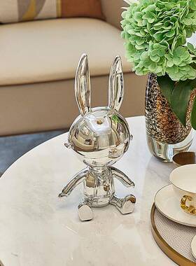 卡通可爱兔子摆件金色轻奢高档电视柜酒柜样板间壁龛展示银色装饰