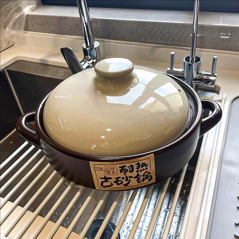 日本进口煲仔饭砂锅干烧不裂陶瓷大容量沙锅家用耐高温宽口干烧锅