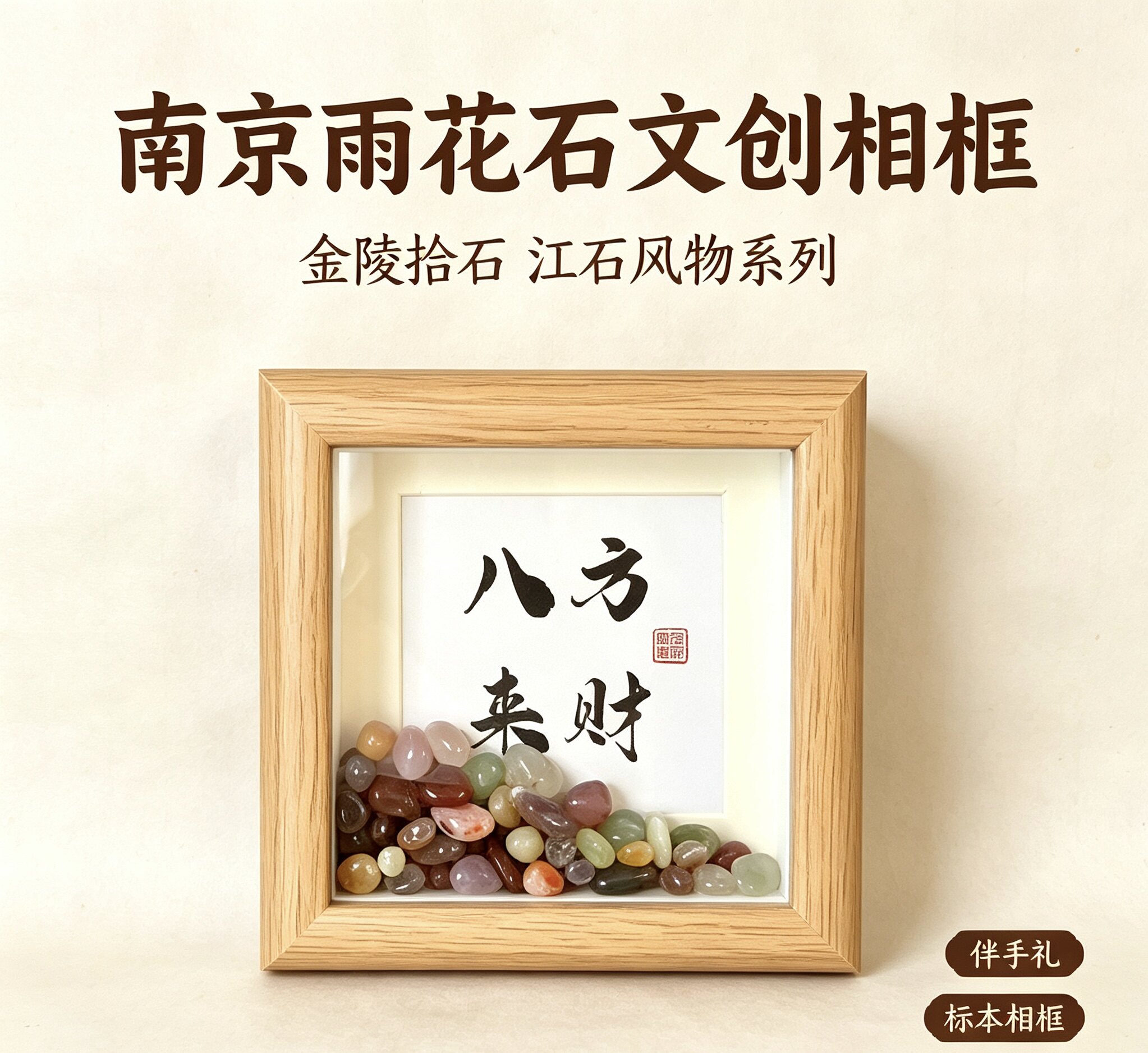 南京雨花石相框摆件桌面摆台办公桌装饰品八方来财南京旅游伴手礼