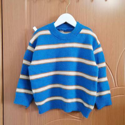 338断码清仓特价秋冬季男童毛衣套头软糯条纹长袖圆领打底针织衫