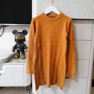 圆领纯色打底针织连衣裙 秋冬女童毛衣裙中童长袖 347断码 清仓特价