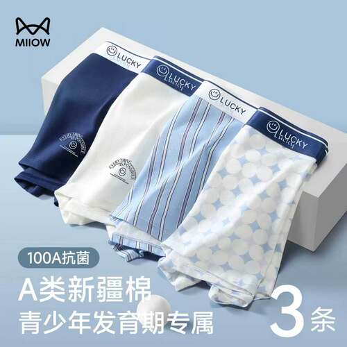 猫人青少年男生冰丝抑菌平角内裤