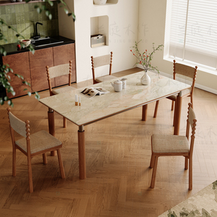 包豪斯德利丰岩板餐桌椅洞石中古风不锈钢白蜡木实木莫奈花园餐桌