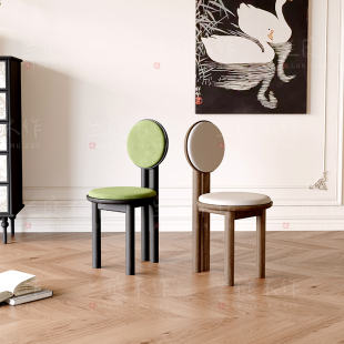 法式复中古风椅子家用全实木白蜡木满月椅餐椅设计师椅子高靠背椅