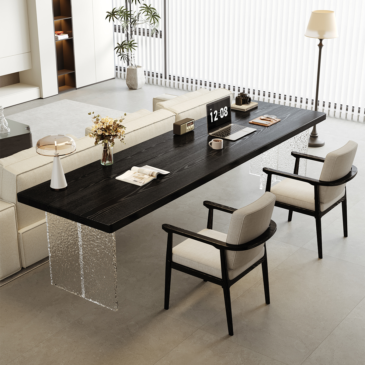 意式实木电脑桌亚克力学习桌现代简约家用客厅横厅沙发后长条桌