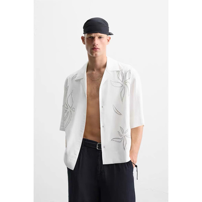 2025新款 夏季新品 男装 宽松模切刺绣休闲短袖衬衫 3992100 250