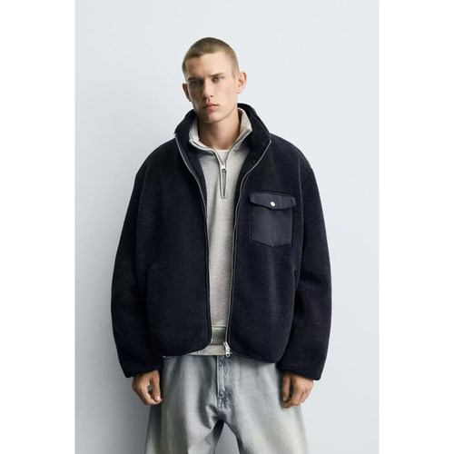 柜549！ZA冬季新款男装立领复合仿羊羔绒效果夹克抓绒外套8281900