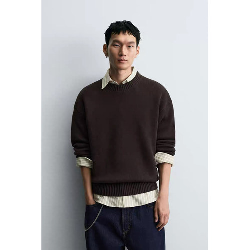 ZA 2025 秋季新品 男装 棉质纹理宽松圆领长袖针织衫 3920325 717