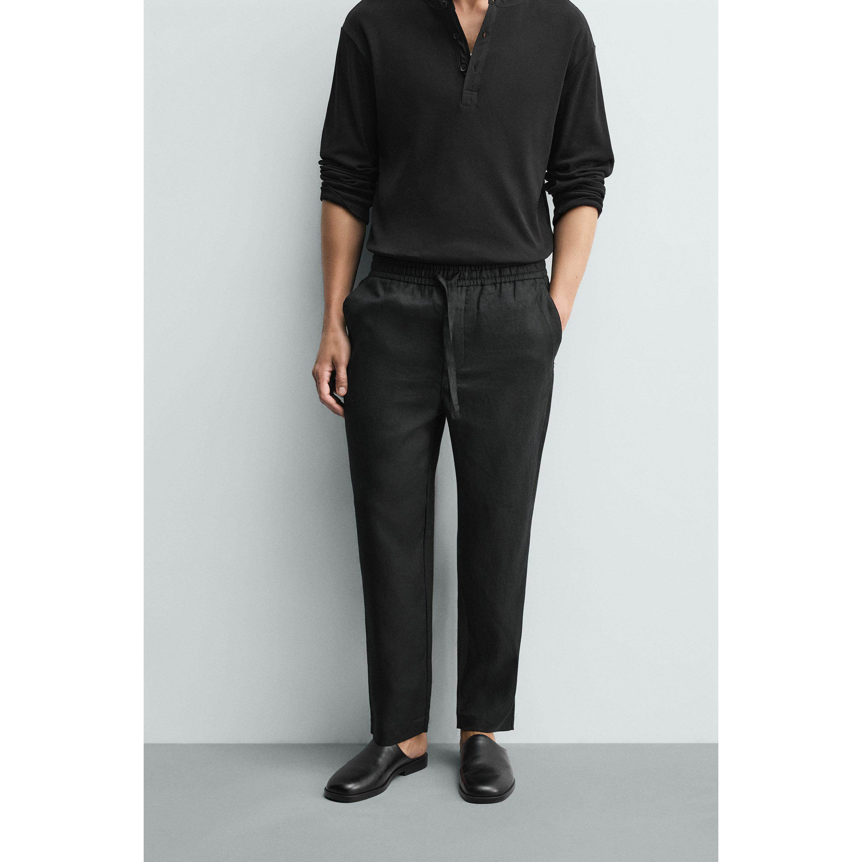 柜429！ZA冬季新品 男装 宽松弹力腰身凉感亚麻休闲裤5070902 800