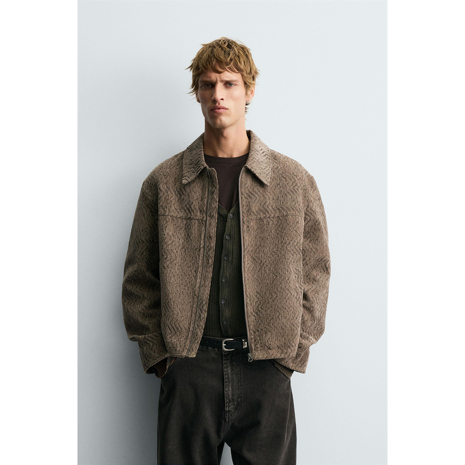 ZA 2025 秋季新品 男装 提花质感宽松拉链夹克外套 8281451 710