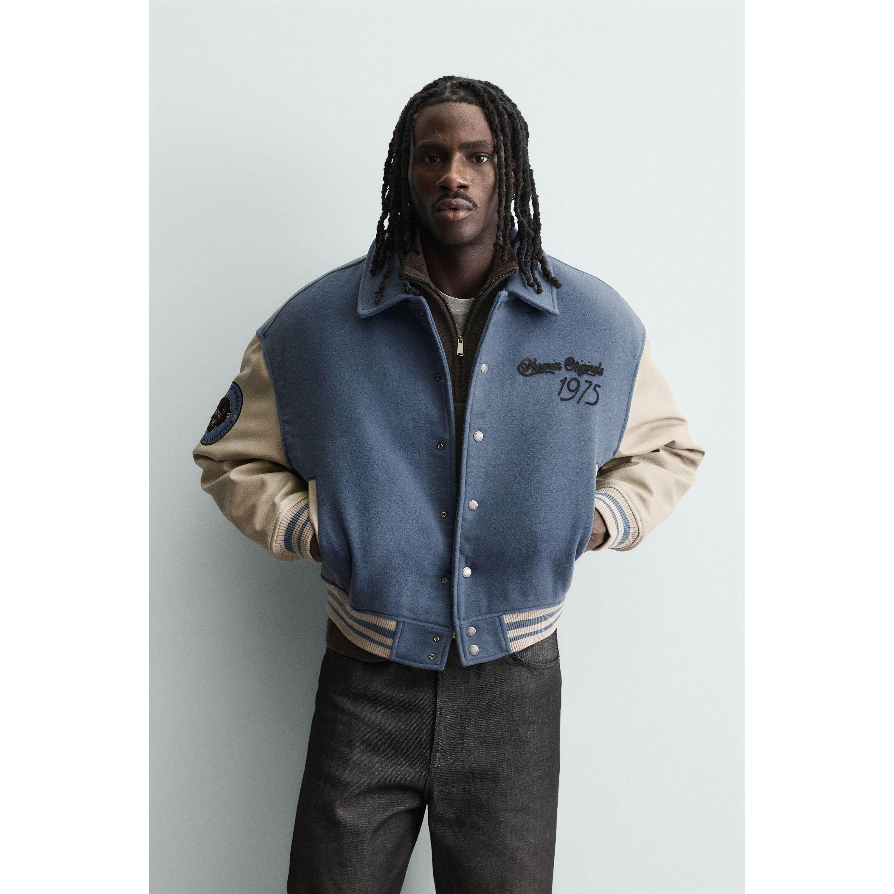 柜559！ZA 折扣季 男装 拼接补丁棉服飞行员夹克外套 4575420 819